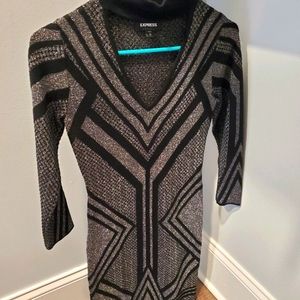 Express silver and black sequin holiday dress